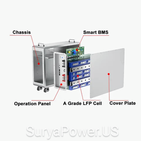 Top Handle Vertical Standing LiFePO4 Lithium Battery 48V 51.2V 280AH 14KWH Off-grid Solar