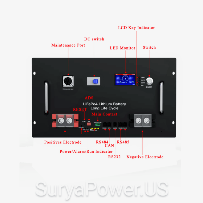 Batería de LiFePO4 para rack de servidor SP de 24 V, 25,6 V, 280 Ah, 7 KWH, respaldo de energía solar fuera de la red